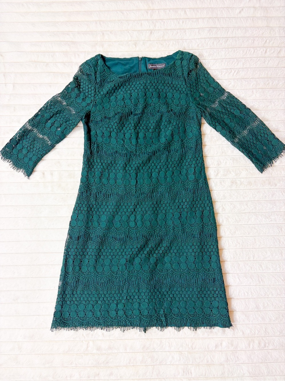 Jessica Howard Emerald Green Crochet Lace Dress Size 6 Elegant Midi Cocktail
